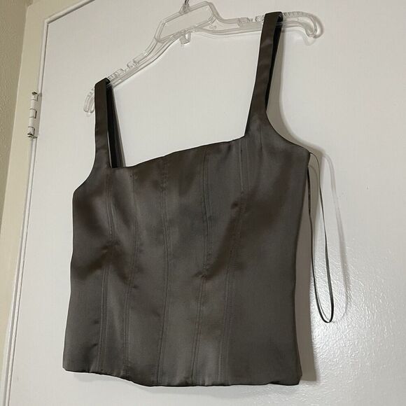 NEW! Zara grey satin square neck bustier cropped sleeveless top size US Medium - Picture 4 of 5